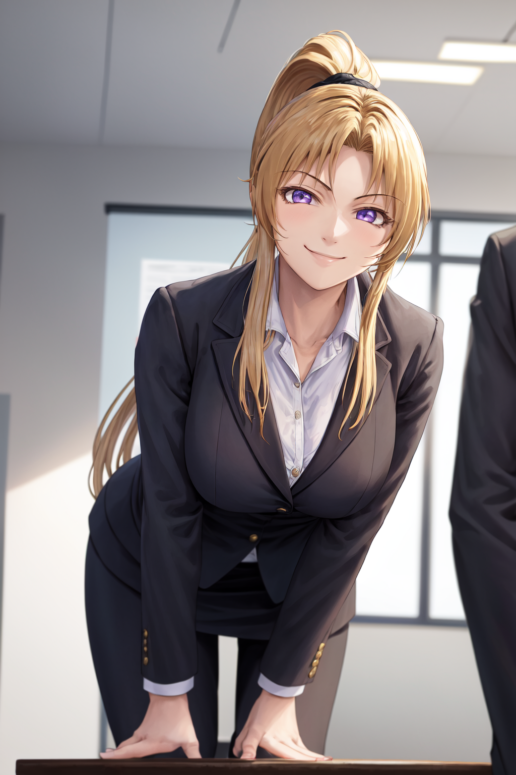 07652-1165452343-masterpiece, best quality, highres, 1girl kaori saeki parted bangs high ponytail, office lady, suit  looking at viewer, evil smi.png